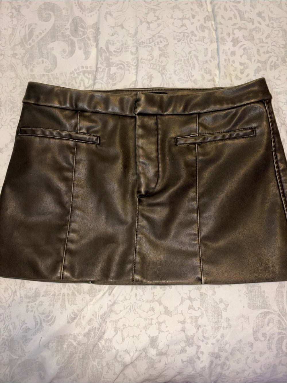 Zara faux leather mini skirt in dark brown